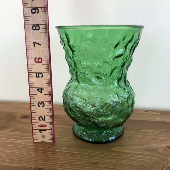 Green Crinkle Glass Widemouth Flower Urn Vase Vintage EO Brody A109 USA - Picture 2 of 7